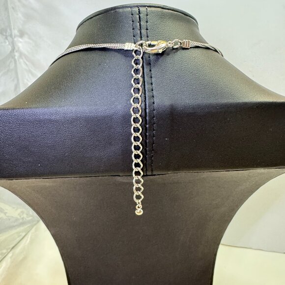 Silver Tone 3 Strands Necklace Blue Square and Round Beads clear Rhinestones - Picture 7 of 7